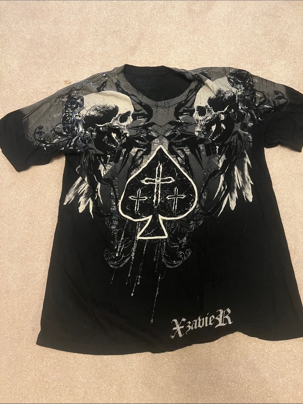 Xzavier Graphic Skull & Spade Tee in Black and Gray